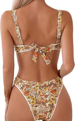 WDIRARA Women's Floral Print Swimsuit Tie Back Bikini Set Two Piece Bathing Suit in Saudi Arabia