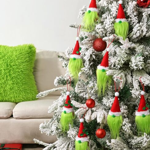 زينة عيد الميلاد في الأماكن المغلقة: 8 قطع من زخارف شجرة قزم قزم قزم حمراء وخضراء، زينة معلقة لطيفة مصنوعة يدويًا من Grinchmas Tomte لعيد الميلاد لموقد إكليل الشجرة، ديكور مكتب المدرسة المنزلية للأطفال in Kuwait
