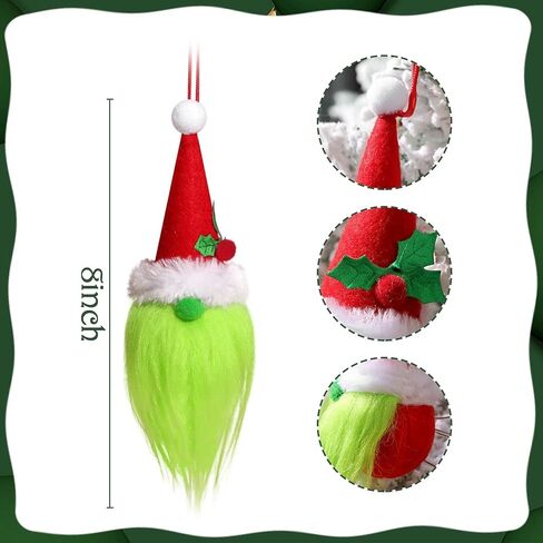 زينة عيد الميلاد في الأماكن المغلقة: 8 قطع من زخارف شجرة قزم قزم قزم حمراء وخضراء، زينة معلقة لطيفة مصنوعة يدويًا من Grinchmas Tomte لعيد الميلاد لموقد إكليل الشجرة، ديكور مكتب المدرسة المنزلية للأطفال in Kuwait