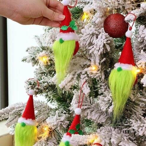 زينة عيد الميلاد في الأماكن المغلقة: 8 قطع من زخارف شجرة قزم قزم قزم حمراء وخضراء، زينة معلقة لطيفة مصنوعة يدويًا من Grinchmas Tomte لعيد الميلاد لموقد إكليل الشجرة، ديكور مكتب المدرسة المنزلية للأطفال in Kuwait