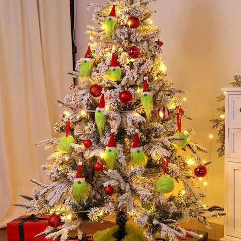 زينة عيد الميلاد في الأماكن المغلقة: 8 قطع من زخارف شجرة قزم قزم قزم حمراء وخضراء، زينة معلقة لطيفة مصنوعة يدويًا من Grinchmas Tomte لعيد الميلاد لموقد إكليل الشجرة، ديكور مكتب المدرسة المنزلية للأطفال in Kuwait