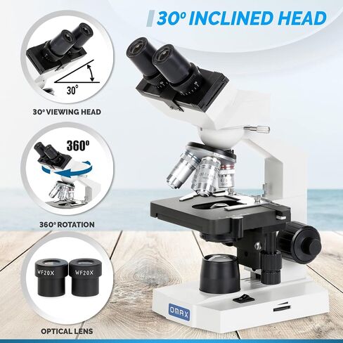 OMAX 40X-2000X LED Binocular Compound Lab Microscope w/ Double Layer Mechanical Stage + Blank Slides, Cover Slips, & Lens Cleaning Paper, M82ES-SC100-LP100 in Saudi Arabia