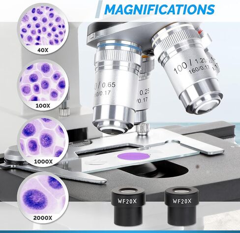 OMAX 40X-2000X LED Binocular Compound Lab Microscope w/ Double Layer Mechanical Stage + Blank Slides, Cover Slips, & Lens Cleaning Paper, M82ES-SC100-LP100 in Saudi Arabia