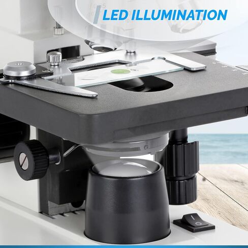 OMAX 40X-2000X LED Binocular Compound Lab Microscope w/ Double Layer Mechanical Stage + Blank Slides, Cover Slips, & Lens Cleaning Paper, M82ES-SC100-LP100 in Saudi Arabia