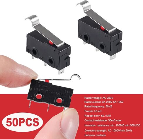 50PCS Micro Limit Switch Normally Open Close Limit Switch KW12-3 AC 250V 5A SPDT 1NO 1NC Micro Switch with Roller Lever Arm Black (with Curved Handle) in Kuwait