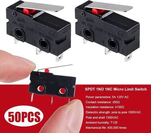 50PCS Micro Limit Switch Normally Open Close Limit Switch KW12-3 AC 250V 5A SPDT 1NO 1NC Micro Switch with Roller Lever Arm Black (with Curved Handle) in Kuwait