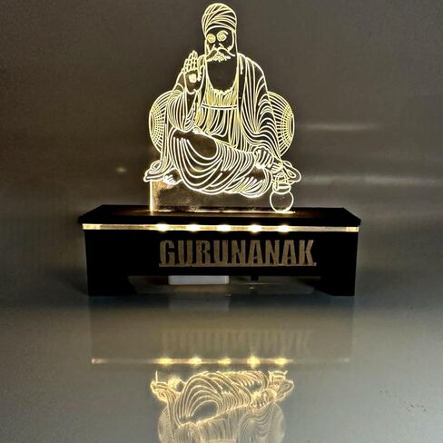 الوهم ثلاثي الأبعاد Lord Gurunanak Dev مع ضوء LED، Lord Gurunanak Dev لليوجا/الهدايا/ديكور المنزل/المكتب/لوحة قيادة السيارة/ماندير (تمثال GURUNANAK DEV) - (4.35 بوصة × 2 بوصة × 4.35 بوصة) - حزمة من 1 in Kuwait