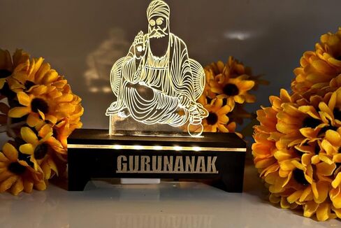 الوهم ثلاثي الأبعاد Lord Gurunanak Dev مع ضوء LED، Lord Gurunanak Dev لليوجا/الهدايا/ديكور المنزل/المكتب/لوحة قيادة السيارة/ماندير (تمثال GURUNANAK DEV) - (4.35 بوصة × 2 بوصة × 4.35 بوصة) - حزمة من 1 in Kuwait