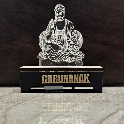 الوهم ثلاثي الأبعاد Lord Gurunanak Dev مع ضوء LED، Lord Gurunanak Dev لليوجا/الهدايا/ديكور المنزل/المكتب/لوحة قيادة السيارة/ماندير (تمثال GURUNANAK DEV) - (4.35 بوصة × 2 بوصة × 4.35 بوصة) - حزمة من 1 in Kuwait