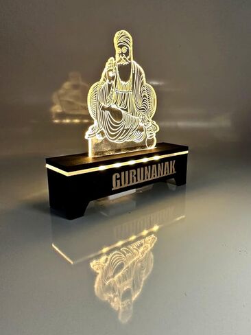 الوهم ثلاثي الأبعاد Lord Gurunanak Dev مع ضوء LED، Lord Gurunanak Dev لليوجا/الهدايا/ديكور المنزل/المكتب/لوحة قيادة السيارة/ماندير (تمثال GURUNANAK DEV) - (4.35 بوصة × 2 بوصة × 4.35 بوصة) - حزمة من 1 in Kuwait