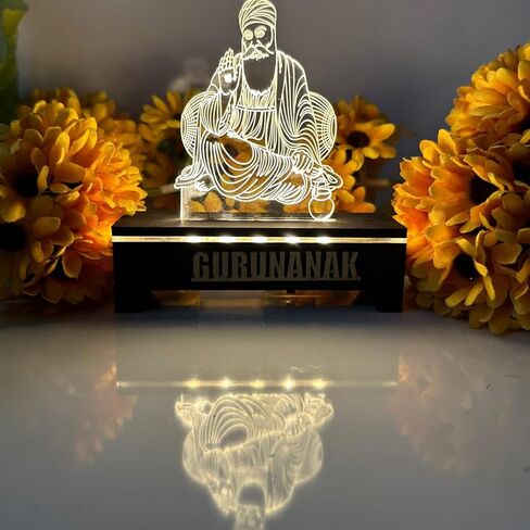 الوهم ثلاثي الأبعاد Lord Gurunanak Dev مع ضوء LED، Lord Gurunanak Dev لليوجا/الهدايا/ديكور المنزل/المكتب/لوحة قيادة السيارة/ماندير (تمثال GURUNANAK DEV) - (4.35 بوصة × 2 بوصة × 4.35 بوصة) - حزمة من 1 in Kuwait