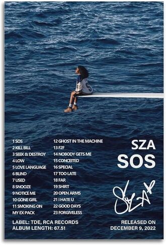 Sza Poster Sos Album Cover Poster for Bedroom Aesthetic Decorative Poster Wall Art 12x18inch(30x45cm) in Saudi Arabia