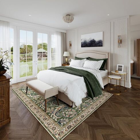 سجاد Lahome للمنطقة الخضراء قابل للغسل في غرفة المعيشة مقاس 6 × 9، سجاد غرفة عتيقة لغرفة النوم وغرفة الطعام، سجاد أرضية غير قابل للانزلاق لغرفة المعيشة وقسم النوم والمكتب (العشب الأخضر) in Kuwait