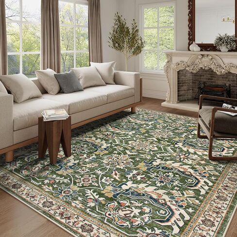 سجاد Lahome للمنطقة الخضراء قابل للغسل في غرفة المعيشة مقاس 6 × 9، سجاد غرفة عتيقة لغرفة النوم وغرفة الطعام، سجاد أرضية غير قابل للانزلاق لغرفة المعيشة وقسم النوم والمكتب (العشب الأخضر) in Kuwait