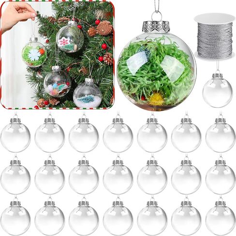 Wettarn 50 Pcs Clear Christmas Ornaments Balls Plastic Fillable Ornament for DIY Crafts Decoration Hanging Transparent Balls with Lid and Rope for Xmas Tree New Year Wedding Party Decor (3.15 Inch) in Kuwait