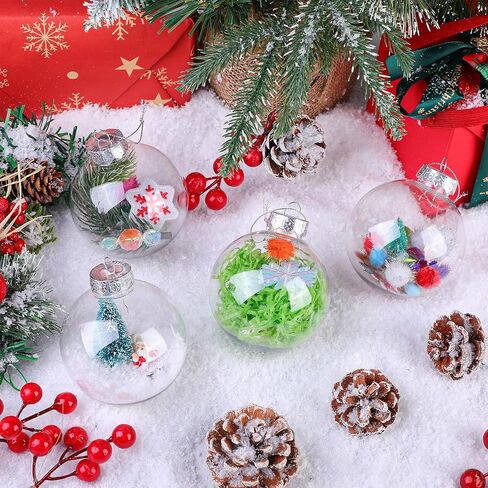 Wettarn 50 Pcs Clear Christmas Ornaments Balls Plastic Fillable Ornament for DIY Crafts Decoration Hanging Transparent Balls with Lid and Rope for Xmas Tree New Year Wedding Party Decor (3.15 Inch) in Kuwait