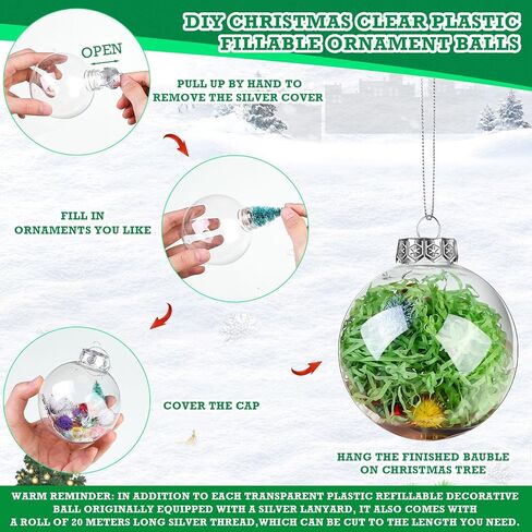 Wettarn 50 Pcs Clear Christmas Ornaments Balls Plastic Fillable Ornament for DIY Crafts Decoration Hanging Transparent Balls with Lid and Rope for Xmas Tree New Year Wedding Party Decor (3.15 Inch) in Kuwait