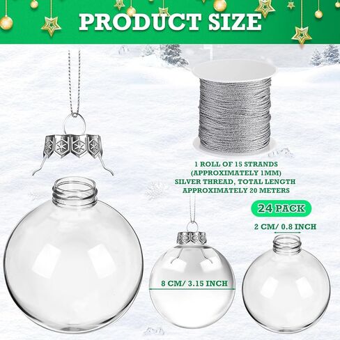 Wettarn 50 Pcs Clear Christmas Ornaments Balls Plastic Fillable Ornament for DIY Crafts Decoration Hanging Transparent Balls with Lid and Rope for Xmas Tree New Year Wedding Party Decor (3.15 Inch) in Kuwait