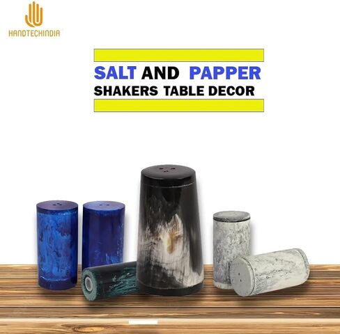 Wonderlist Handicrafts Vintage Horn/Mother Of Pearl/Polyresin Salt And Pepper Shakers Each Set Is Unique! For Medieval & Fantasy Bar Or Kitchen Table Décor Gifts (Polyresin-Blue) in Saudi Arabia