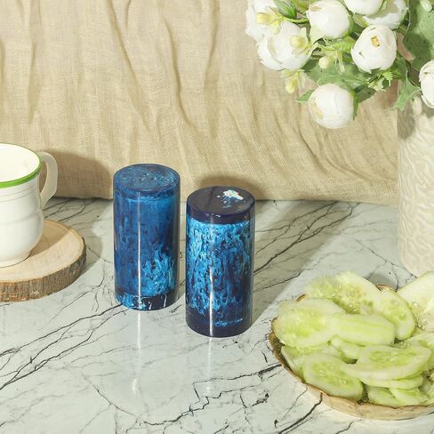 Wonderlist Handicrafts Vintage Horn/Mother Of Pearl/Polyresin Salt And Pepper Shakers Each Set Is Unique! For Medieval & Fantasy Bar Or Kitchen Table Décor Gifts (Polyresin-Blue) in Saudi Arabia