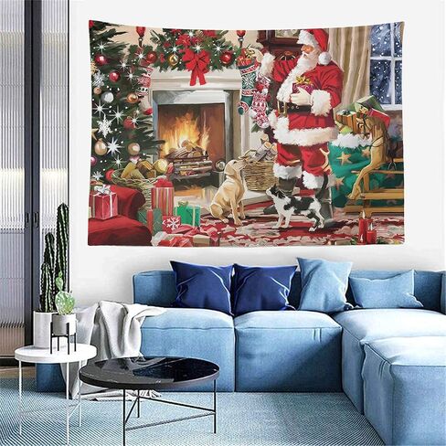 Christmas Santa Fireplace Tapestry Wall Hanging Tree with Stocking Decor Party Decorations Bedding Blanket Art Home for Bedroom Living Room Dorm 80x60 inch in Saudi Arabia