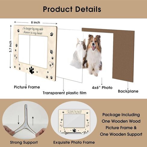 Wooden Photo Frame with Stand, Pet Paw Print Meow Tabletop Picture Frame, Home Display Supplies, Gift for Her Him, Party Favor for Cat Owner, Kitten Lover, 4" X 6" Photo -35 in Kuwait