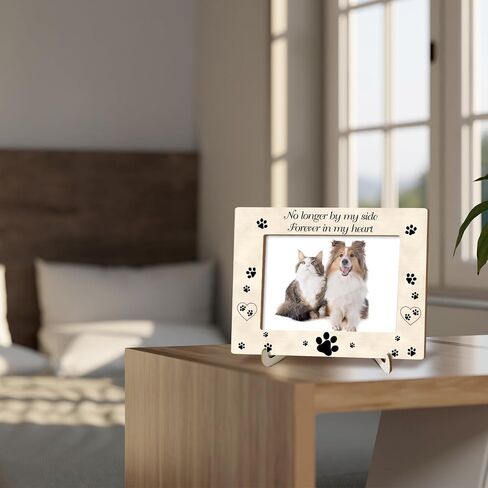 Wooden Photo Frame with Stand, Pet Paw Print Meow Tabletop Picture Frame, Home Display Supplies, Gift for Her Him, Party Favor for Cat Owner, Kitten Lover, 4" X 6" Photo -35 in Kuwait