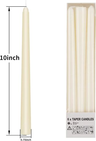 KORCCI Ivory Taper Candles 10 Inch - Set of 6 Long Candles, 8 Hours Long Burning, Smokeless & Unscented & Dripless, for Weddings, Birthdays, Dinner Parties, Rituals, Prayer, Birthdays, Meditation in Saudi Arabia