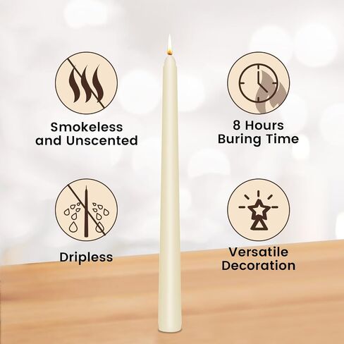 KORCCI Ivory Taper Candles 10 Inch - Set of 6 Long Candles, 8 Hours Long Burning, Smokeless & Unscented & Dripless, for Weddings, Birthdays, Dinner Parties, Rituals, Prayer, Birthdays, Meditation in Saudi Arabia