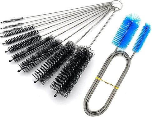 11 Pcs Long Straw Brush, Pipe Cleaners Brush,61Inch Stainless Steel Double-Ended Hose Brush 7.8Inch Nylon Long Tube Cleaning Brush for Home Kitchen Sink Plumbing in Kuwait