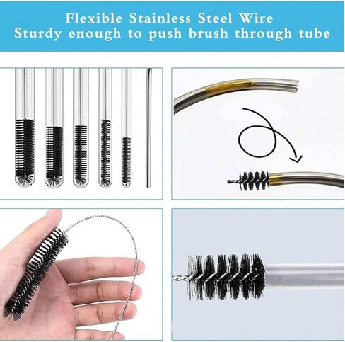 11 Pcs Long Straw Brush, Pipe Cleaners Brush,61Inch Stainless Steel Double-Ended Hose Brush 7.8Inch Nylon Long Tube Cleaning Brush for Home Kitchen Sink Plumbing in Kuwait
