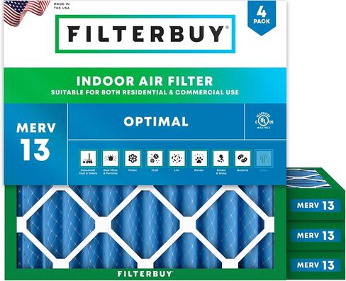 Filterbuy 16x16x2 Air Filter MERV 13 Optimal Defense (4-Pack), Pleated HVAC AC Furnace Air Filters Replacement (Actual Size: 15.50 x 15.50 x 1.75 Inches) in Saudi Arabia