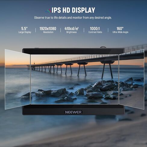 NEEWER F500 5.5 Inch Camera Field Monitor, HDR Touch Screen with 3D LUT, Waveform, Vector Scope, Full HD 1920x1080 IPS 4K HDMI Loop in/Out DSLR Video Peaking Focus Assist, Tilt Arm, Battery & Charger in Saudi Arabia