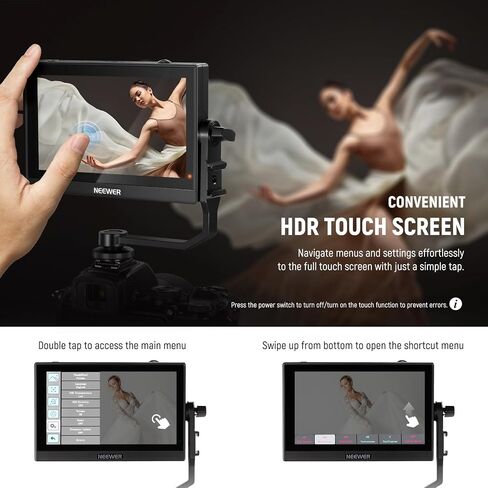 NEEWER F500 5.5 Inch Camera Field Monitor, HDR Touch Screen with 3D LUT, Waveform, Vector Scope, Full HD 1920x1080 IPS 4K HDMI Loop in/Out DSLR Video Peaking Focus Assist, Tilt Arm, Battery & Charger in Saudi Arabia