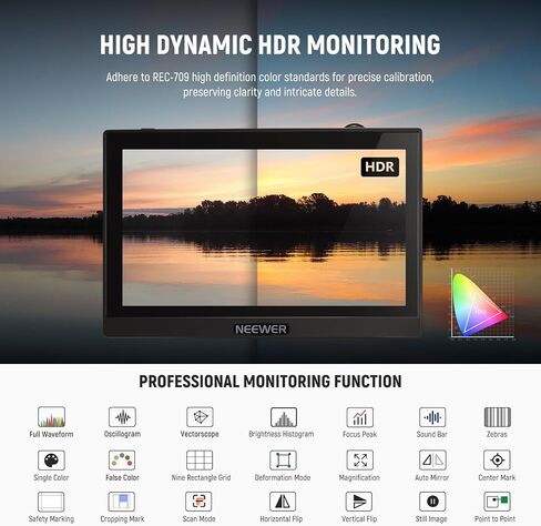 NEEWER F500 5.5 Inch Camera Field Monitor, HDR Touch Screen with 3D LUT, Waveform, Vector Scope, Full HD 1920x1080 IPS 4K HDMI Loop in/Out DSLR Video Peaking Focus Assist, Tilt Arm, Battery & Charger in Saudi Arabia