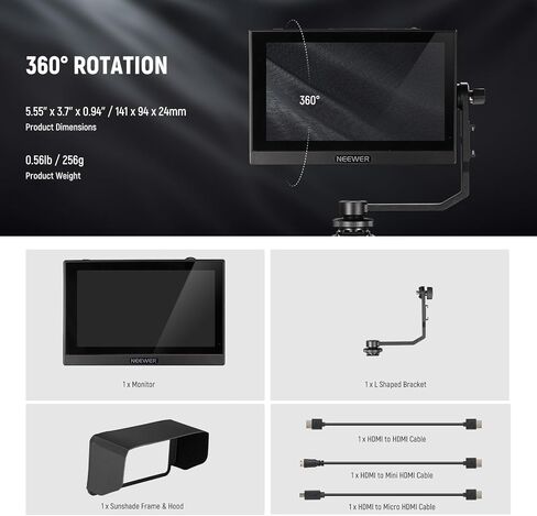 NEEWER F500 5.5 Inch Camera Field Monitor, HDR Touch Screen with 3D LUT, Waveform, Vector Scope, Full HD 1920x1080 IPS 4K HDMI Loop in/Out DSLR Video Peaking Focus Assist, Tilt Arm, Battery & Charger in Saudi Arabia