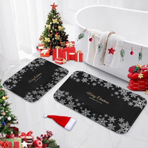 ArtSocket Christmas Bathroom Rug Set of 2 Black Christmas Snowflake Floor Rug Bath Mat Bathroom Decorations Carpets 16x24 and 20x32 Inches Christmas Decor in Kuwait