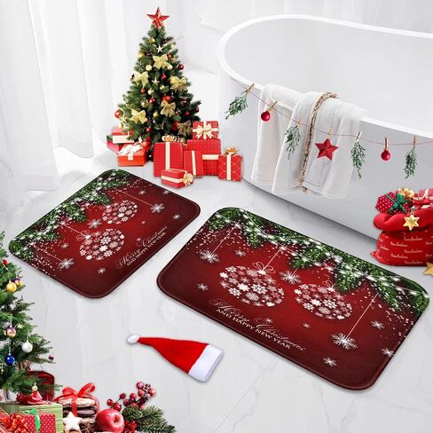 ArtSocket Christmas Bathroom Rug Set of 2 Black Christmas Snowflake Floor Rug Bath Mat Bathroom Decorations Carpets 16x24 and 20x32 Inches Christmas Decor in Kuwait
