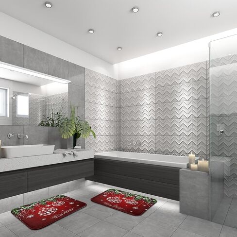 ArtSocket Christmas Bathroom Rug Set of 2 Black Christmas Snowflake Floor Rug Bath Mat Bathroom Decorations Carpets 16x24 and 20x32 Inches Christmas Decor in Kuwait