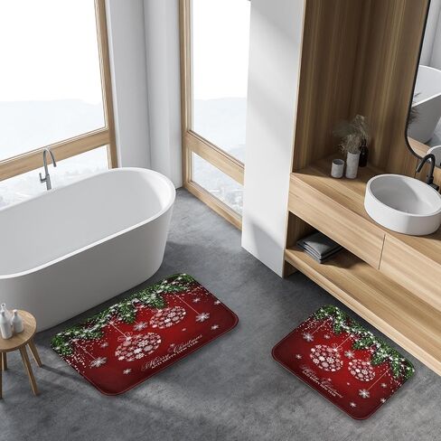 ArtSocket Christmas Bathroom Rug Set of 2 Black Christmas Snowflake Floor Rug Bath Mat Bathroom Decorations Carpets 16x24 and 20x32 Inches Christmas Decor in Kuwait