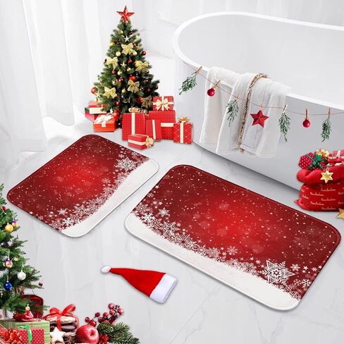 ArtSocket Christmas Bathroom Rug Set of 2 Black Christmas Snowflake Floor Rug Bath Mat Bathroom Decorations Carpets 16x24 and 20x32 Inches Christmas Decor in Kuwait