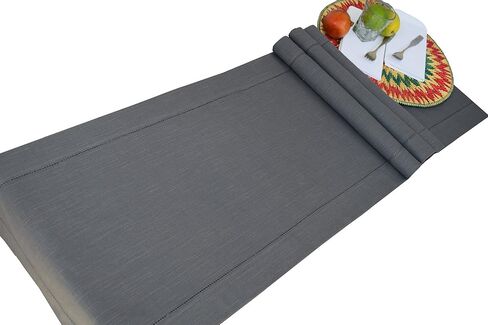 GFI Hand Made Ladder Lace Egyptian Slub Cotton Linen Table Runner - 16x108 - Charcoal, Premium Quality Runners for Christmas/New Year Home Decorations, Parties, Festive Gathering in Saudi Arabia