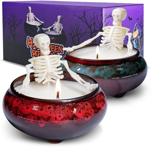 2 Pack Skeleton Candle, Halloween Decorations Indoor Halloween Decor Candles for Bathroom kitchen Room Tables, Long Burning Soy Candle with Gothic Design, Vintage Halloween Gifts for Women Men Friends in Saudi Arabia
