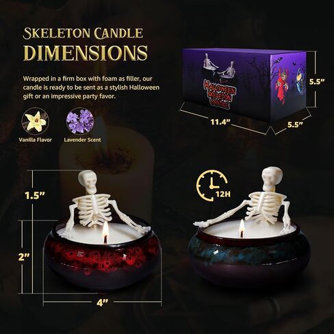 2 Pack Skeleton Candle, Halloween Decorations Indoor Halloween Decor Candles for Bathroom kitchen Room Tables, Long Burning Soy Candle with Gothic Design, Vintage Halloween Gifts for Women Men Friends in Saudi Arabia