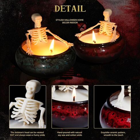 2 Pack Skeleton Candle, Halloween Decorations Indoor Halloween Decor Candles for Bathroom kitchen Room Tables, Long Burning Soy Candle with Gothic Design, Vintage Halloween Gifts for Women Men Friends in Saudi Arabia