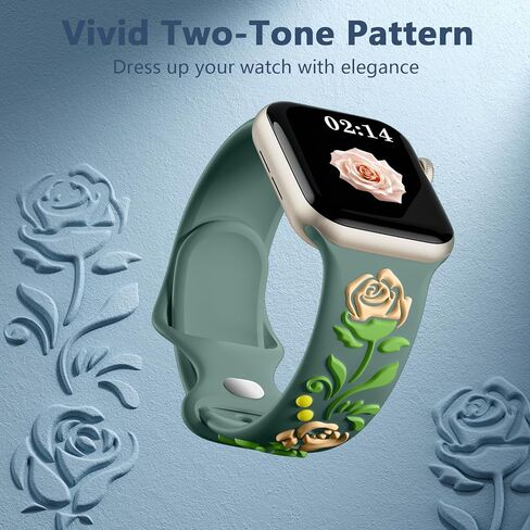 Wepro 3D Floral Embossed Band Compatible with Apple Watch Band Women 40mm 41mm 38mm 44mm 45mm 49mm 42mm, Engraved Cute Flower Soft Silicone Dressy Band for iWatch Series 9 8 7 6 5 4 3 2 1 Ultra SE in Saudi Arabia