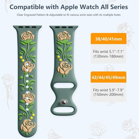 Wepro 3D Floral Embossed Band Compatible with Apple Watch Band Women 40mm 41mm 38mm 44mm 45mm 49mm 42mm, Engraved Cute Flower Soft Silicone Dressy Band for iWatch Series 9 8 7 6 5 4 3 2 1 Ultra SE in Saudi Arabia