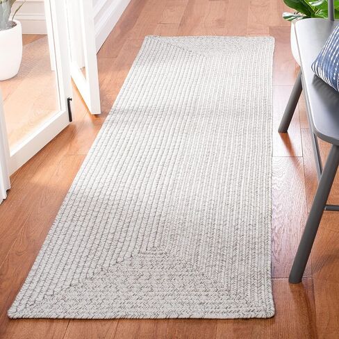 SAFAVIEH Braided Collection 2'3" x 6' Silver/Grey BRD315F Handmade Country Cottage Reversible Runner Rug in Saudi Arabia