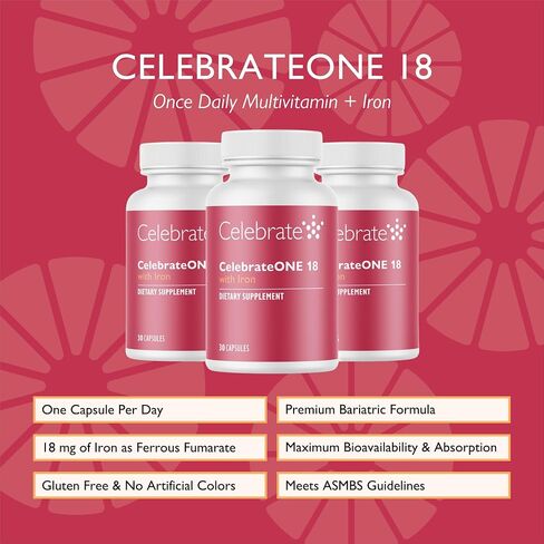 Celebrate Vitamins CelebrateONE 18, 18mg Iron - One A Day Bariatric Multivitamin, Essential Vitamins & Minerals - Gastric Bypass & Sleeve Gastrectomy Supplement (30 Capsules) in Saudi Arabia