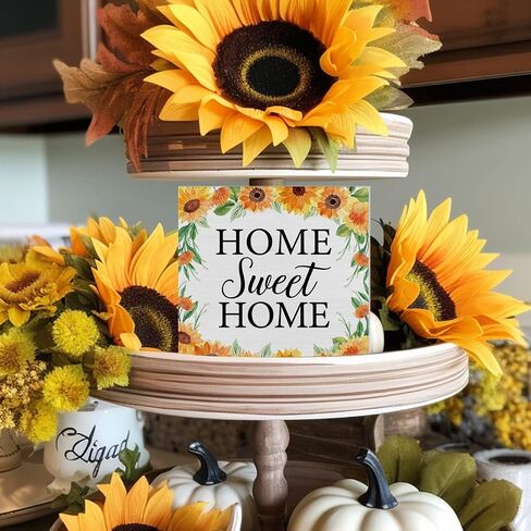 Bless This Home Wood Box Sign Art Desk Decor Farmhouse Sunflower Wood Block Sign Decor for Home Kitchen Entryway Shelf Wall, House Warming Gifts for New Home Owner in Saudi Arabia